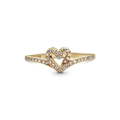 Immagine di PANDORA Timeless Anello Wishbone con cuore e placcato in oro 14k zirconi cubici trasparenti, 56