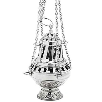 Immagine di NKlaus bruciatore d&#039;incenso argento altezza 21cm grande con catena ottone fatto a mano set 2895