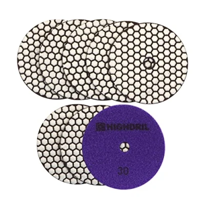 Immagine di HIGHDRIL Diamante Lucidatura Pad 8 pezzi #30 Set Tamponi Secco 125MM per Granito Pietra Marmo Pavimento, Kit di Trapano Smerigliatrice Lucidatrice