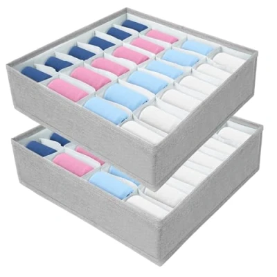 Immagine di AiQInu Organizer Cassetti, Set di 2 Organizzatore Pieghevoli 24 Celle Porta Calzini Biancheria, Biancheria Intima, Calze, Cravatte e Sciarpe