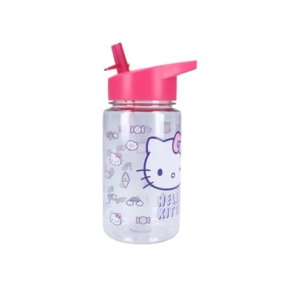Immagine di My sweety pop Borraccia da bambina hello Kitty trasparente in plastica per bambini asilo scuola vacanze pasto 12 cm 450 ml idratazione idea regalo (Hello rosa)