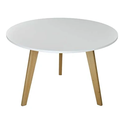 Immagine di SAMIRA Tavolino Rotondo da Salotto MOD. Oliver con Top Bianco in MDF e Piedi Legno