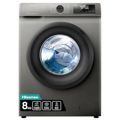 Immagine di Hisense WFQP8014EVMT Lavatrice a Carica Frontale 8 Kg, 1400 rpm, Classe energetica A, 15 Programmi, Vapore, Display LED, Programma Rapido, Partenza Ritardata, Child Lock, Titanium Grey