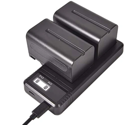 Immagine di (2 pz.) NP F750 DSTE Batteria di ricambio + caricatore rapido Dual LCD compatibile con Sony F730 F770 CCD SC5 TRV80PK DCR TRV820 SC55 TRV81 TRV820K SC65