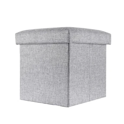 Immagine di INTIRILIFE Pouf Pieghevole 30x30x30 cm in Grigio Alaska Cassapanca Cubo Contenitore Imbottito de Tessuto a l&#039;Ottica Lino con Coperchio Ottomane Poggapiedi Sgabello Panca Poltrona