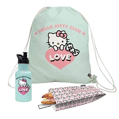 Immagine di NERTHUS FIH 962 Set Hello Kitty Borsa in Bocciolo + Zaino Bottiglia Ultraleggera Alluminio 500 ml