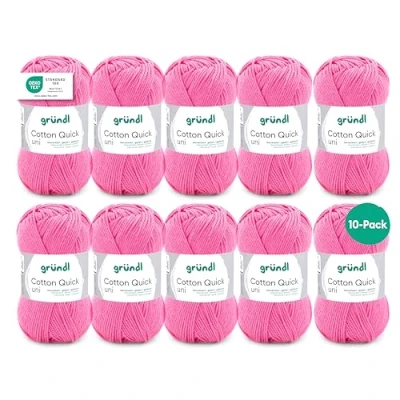 Immagine di Gründl Cotton Quick Uni, 10 gomitoli (Filato colorato in 100%, Certificato Oeko Tex, 50 g / 125 m, Dimensioni ago: 3 4, x g), Lampone, Cotone, 31 32 7.5 cm, 1250 unità