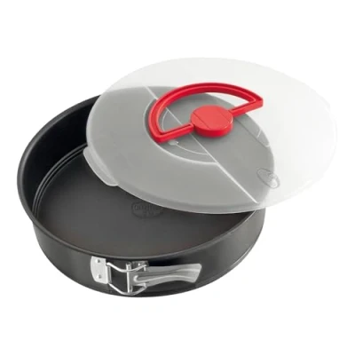 Immagine di Dr.Oetker Bake&amp;Go Tortiera apribile Bake &amp; Go Springform Ø 26 cm con Coperchio per Il Trasporto. Rivestimento Antiaderente (Colore: Nero/Trasparente), quantità: 1 Pezzo