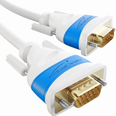 Immagine di KabelDirekt Cavo adattatore da connettore VGA a 5 m per una qualità dell&#039;immagine massima grazie ai conduttori in rame altamente purificato (Bianco, HD, connette il PC al monitor/D Sub 15)