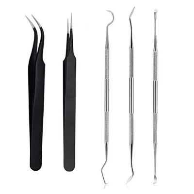 Immagine di 5 pezzi in acciaio inox per erbacce vinile, cartoncini kit lavori creativi con gancio curvo, spatola, pinzette, scritte sagome e cammei scrapbooking