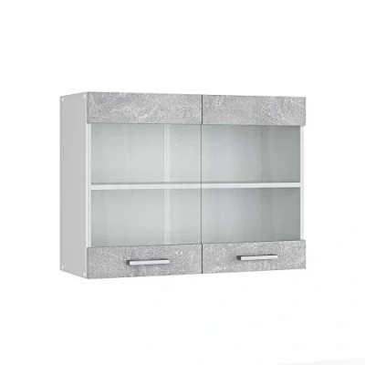 Immagine di Vicco Mobile da cucina in vetro R line, Calcestruzzo/Bianco, 80 cm
