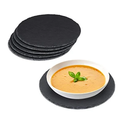 Immagine di Relaxdays 24 piatti rotondi in ardesia, diametro 25 cm, per pizza servire e scrivere, buffet, piatto da portata antracite
