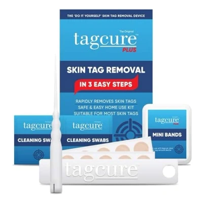 Immagine di Tagcure, kit per la rimozione di etichette cutanee, non invasivo, facile da usare, con risultati permanenti, soluzione sicura a casa, include dispositivo rimozione, fasce e tamponi detergenti