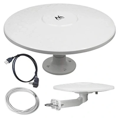 Immagine di Maclean MCTV 947 antenna omnidirezionale multidirezionale per esterni, TV attiva DVB T/T2 H.265 HEVC (Camper USB / 12/24 V)