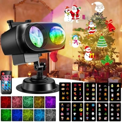 Immagine di YAZEKY Proiettore Luci Natale per Interno Esterno, Lampada LED con 10 Diapositive 8 Modelli e Effetti di onde d&#039;acqua, Luce Decorazioni Halloween Festa