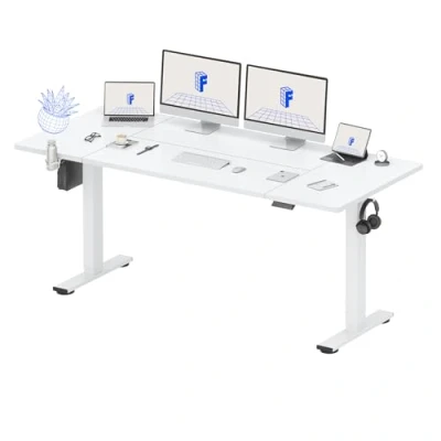Immagine di FlexiSpot Scrivania elettrica regolabile in altezza, 180 x 80 cm, controllo manuale con memoria, rialzabile per computer, ufficio e casa (bianco)