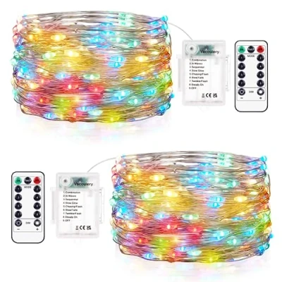 Immagine di Vacoulery Lucine LED Decorative a Batteria 2 Pezzi 12M 12 8 Modalità Luci con Timer e Telecomando per Camera Natale Interni Esterni(Colorato)