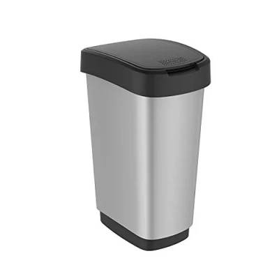 Immagine di Rotho Twist Portarifiuti con Coperchio, Plastica (PP) senza BPA, Nero/Argento, 50 L, 40.1 x 29.8 60.2 cm