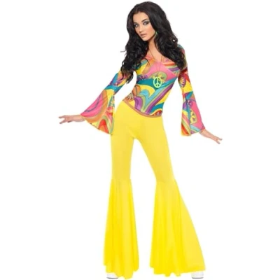 Immagine di SMIFFYS Costume ragazza alla moda anni &#039;70, multi colore con parte superiore e pantaloni svasati