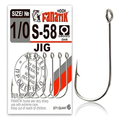 Immagine di FANATIK ami da pesca S 58 misure 5/0, 4/0, 3/0, 2/0, 1/0 Ganci per Gomma Esche Offset Jig Hook for Soft Baits Lures Fanatic (Nero, 47mm #4/0 5pcs)