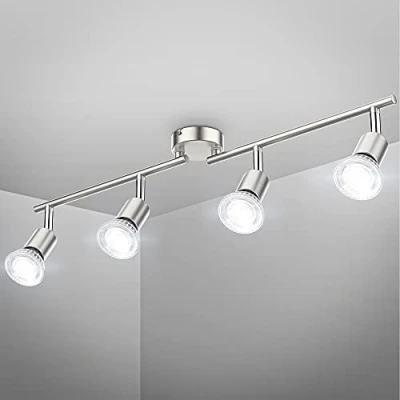 Immagine di B.K.Licht Faretti da soffitto orientabili, include 4 lampadine GU10, luce calda, 4x 2,9W, 260Lm, Plafoniera nera per soggiorno