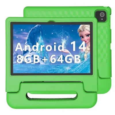 Immagine di Tablet per Bambini 10 Pollici Android 14, Octa Core 8GB RAM 64GB ROM, Espandibile fino a 1TB, 6000mAh, Controllo Parentale, Educativo con Custodia, Bluetooth WiFi, Doppia Fotocamera, GPS
