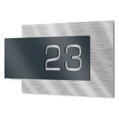 Immagine di Graviers Design Numero civico in acciaio inox V2A, 480 x 264 mm, colore antracite RAL 7016, resistente alle intemperie, antiruggine, prodotto Germania, personalizzabile