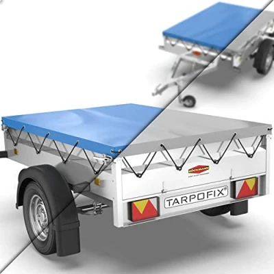 Immagine di Tarpofix® Telo per rimorchio auto 209 x 115 10 cm incl. Corda telone Bordo rinforzato e copri in materiale PVC ideale vari modelli di rimorchi da 750 kg