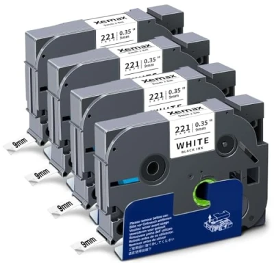 Immagine di 4x XemaX Compatibile Nastro 9mm x 8m Sostituzione per Brother PT Tze 221 Tz Nero su Bianco Laminato Cassette H75 E100 H105 D210 P750W 1000 1010 1230PC