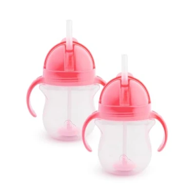 Immagine di Munchkin Click Lock Tip &amp; Sip Set di Tazze con Cannuccia, Tazza d&#039;Apprendimento Cannuccia per Bambini Piccoli, Senza BPA, Anti Sversamento, 207 ml, confezione da 2, Rosa/Rosa