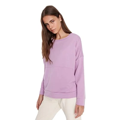 Immagine di Trendyol Felpa Normale con Scollo Rotondo Maglia di Tuta, Lilla, L Donna
