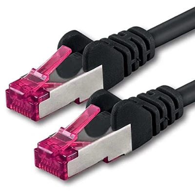 Immagine di 1aTTack.de 5m nero 1 pezzo Rete Cavi Cat6a S FTP CAT 6a doppia schermatura certificato GHMT PIMF 500MHz / 7 CU rame non contiene alogeni compatibile con CAT5e CAT6 CAT7 CAT8 10000 Mbit/s