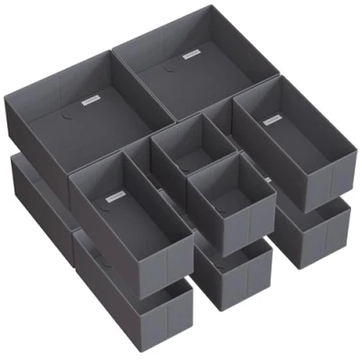 Immagine di SONGMICS Divisore per Cassetti, Organizzatore Armadio, Set di 12, Scatole Stoccaggio Pieghevoli in TNT, Calze, Biancherie, Reggiseni, Cravatte, Sciarpe, Grigio Ardesia RDZ006G03