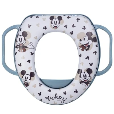 Immagine di Riduttore Wc Bambini Disney Mickey Mouse, in plastica, con due maniglie laterali, imbottito e riutilizzabile