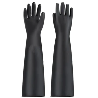 Immagine di MIN XL Guanti Resistenti a Sostanze Chimiche, in Lattice Resistenti, Resistono Forti Acidi, Alcali e Olio (nero 55CM)