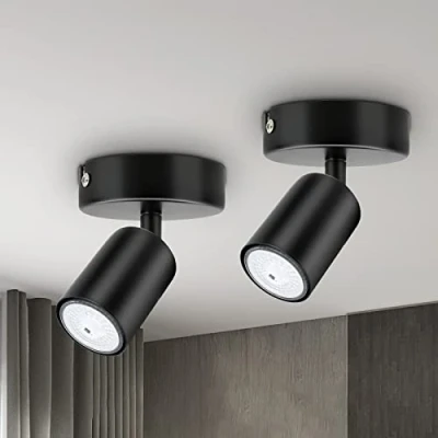 Immagine di Dehobo Faretti da Soffitto Orientabilie GU10, Parete Interno Nero, Lampadario LED Moderna per Corridoio Entrata o Scale, Lampadina GU10 non Inclusa, 2 Pezzi