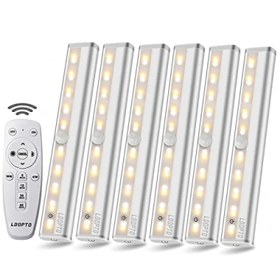 Immagine di LDOPTO LED cucina sottopensile con telecomando, dimmerabile, alimentata a batteria, interruttore sfioramento, timer, per camera da letto, guardaroba, cucina, Confezione 6