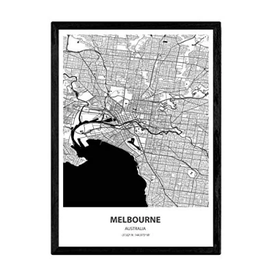 Immagine di Nacnic Poster Mappa di Melbourne Australia. Fogli Città in Australia con i Mari e fiumi, Colore Nero. Formato A3