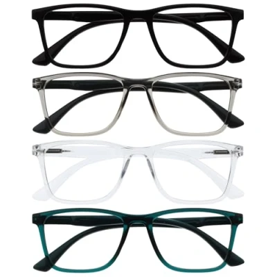 Immagine di OPULIZE NYX Blue Light Blocking Reading Glasses Anti Glare Computer and Gaming Eyewear 4 Pack UV Eyestrain Protection Rectangular Frame Black Grey Clear Turquoise Men Women + 3.50