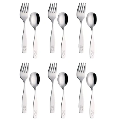 Immagine di EXZACT Bambini Posate 12 pezzi in acciaio inox/Posate bimbi 6 x Forchetta, Cucchiai Cena