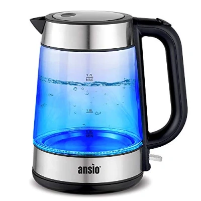 Immagine di ANSIO Bollitore Acqua Elettrico, 2200 W Bollitore,1,7L Cordless, Elettrico in vetro da con illuminazione a LED, Protezione bollitura secco e spegnimento automatico
