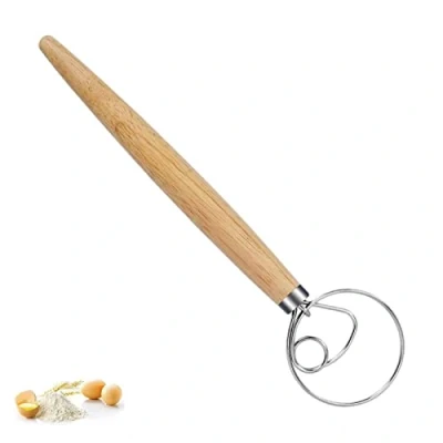 Immagine di Frusta Danese per Impasto,Frusta Impasto,Fruste da Cucina in Acciaio Inox Manico Legno Torte,Dessert,Pane,Pizza e Pasticceria