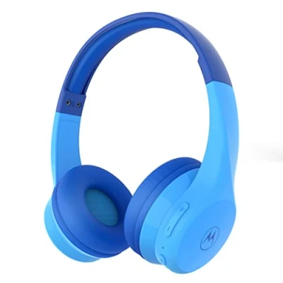 Immagine di Motorola Moto JR300 Cuffie Bluetooth per Bambini Over Ear Leggere Bambini, Limitatore di Volume 85dB, Splitter Audio Condivisione Ideale Scuola, Viaggi, Giochi Blu