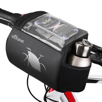 Immagine di WOTOW Borsa Manubrio Bici 3L, Impermeabile con Motivi Riflettenti Touchscreen Resistente PVC Copertura Tocco Trasparente per Ciclismo su Strada All&#039;aperto
