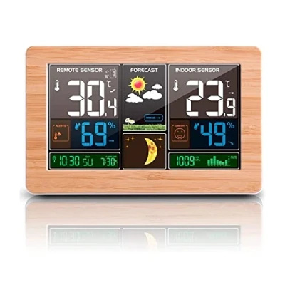 Immagine di Stazione Meteorologica con Wireless Sensore, Orologio Termometro Ambiente Digitale Temperatura e umidità Interno Esterno Schermo LCD, Sensore Igrometro,Orologio, Datario