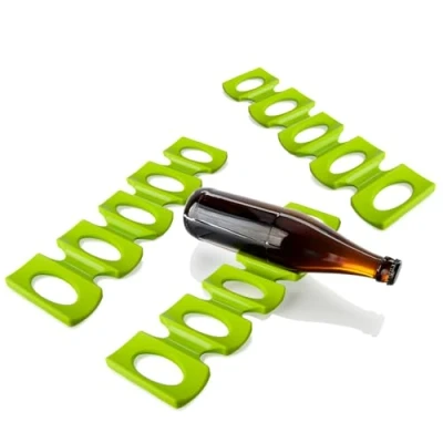 Immagine di COM FOUR® 3x portabottiglie pieghevole frigorifero con supporto per impilamento tappetino in silicone (verde)