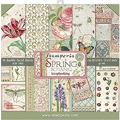 Immagine di Stamperia Blocco di Carta 10 Fogli Double Face Spring Botanic, Multicolore, 30.5 x (12&quot; 12&quot;)