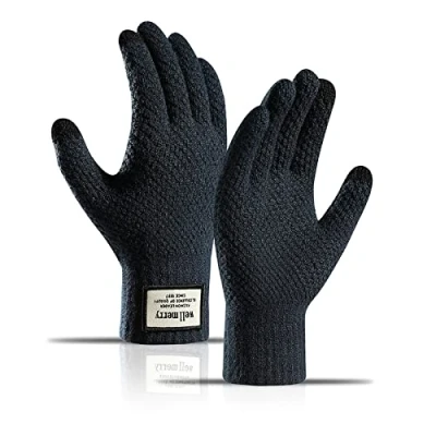 Immagine di BSLVWG Winter Touch Screen Gloves Men Anti Slip Thermal Knit Mens Thickened Elastic Windproof Cuff Warm Fluff Lining for Driving Running Sport Typing (navy)