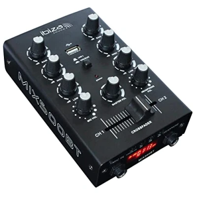 Immagine di Ibiza MIX500BT Mixer semiprofessionale a 2 canali con ingressi microfonici e di linea uscite per cuffie, RCA registrazione Bluetooth USB Nero