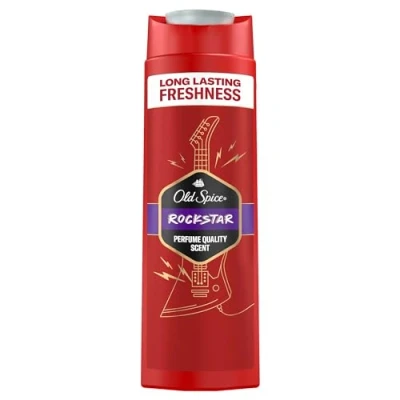 Immagine di Old Spice Rockstar, gel doccia 3 in 1, shampoo per uomini, 400 ml, profumo fresco e duraturo, di qualità profumata, pulizia profonda capelli viso, sensazione delicata sulla pelle